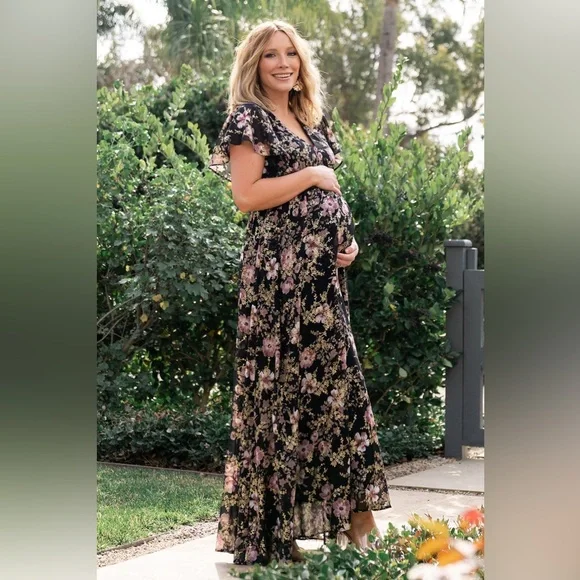 NWT Baltic Born Lynlee Metallic Maxi Dress Black Metallic Floral Flutter Size 3X - Picture 3 of 10